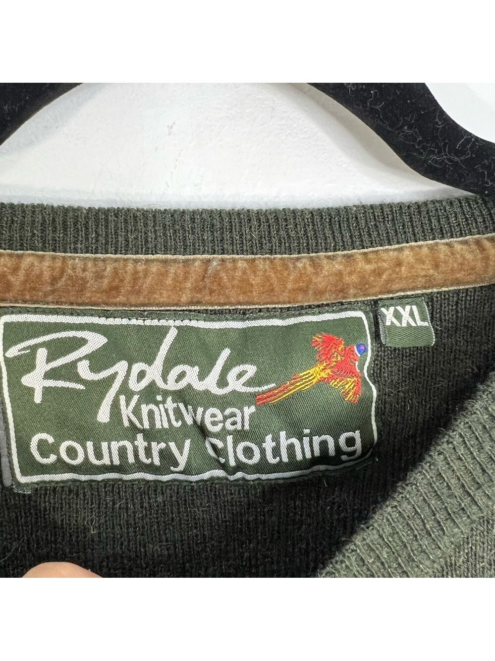 SOLD Rydale UK hunter green wool blend tan suede detail crew neck sweater XXL - Picture 11 of 13